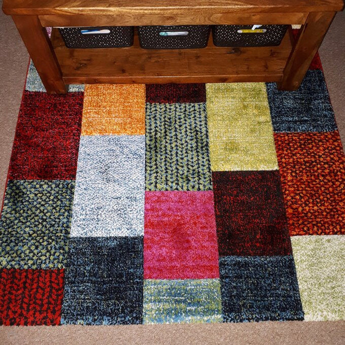 Brooklyn 21830 Modern Geometric Square Patchwork Blocks Soft Hand-Carved Multicolour Rug