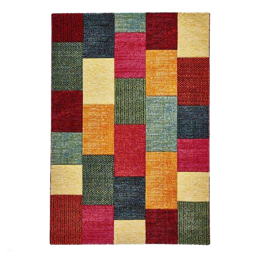 Brooklyn 21830 Modern Geometric Square Patchwork Blocks Soft Hand-Carved Multicolour Rug