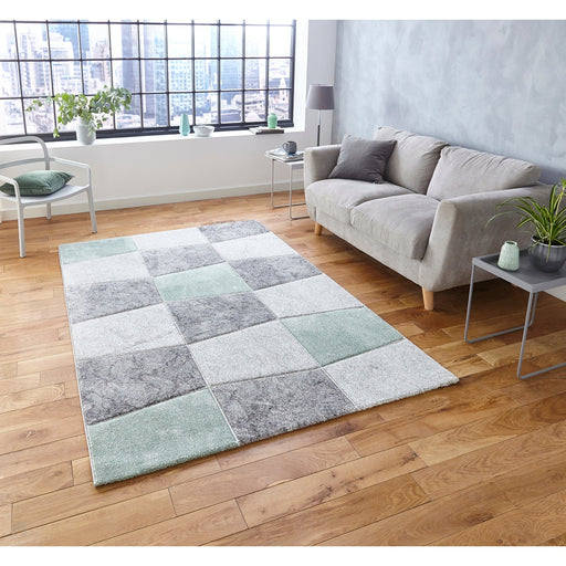 Brooklyn 22192 Modern Geometric Medley Soft Hand-Carved Grey/Green Rug