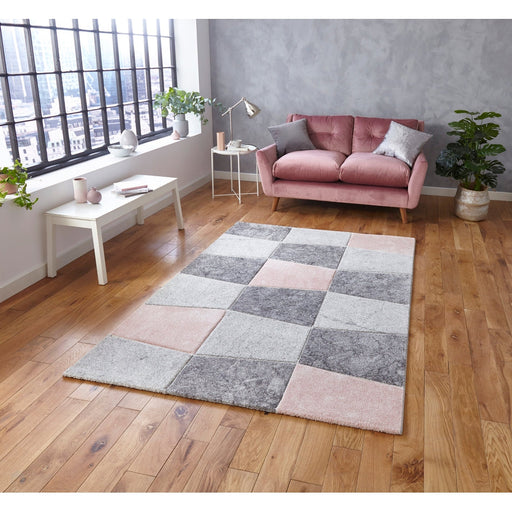 Brooklyn 22192 Modern Geometric Medley Soft Hand-Carved Grey/Rose Rug