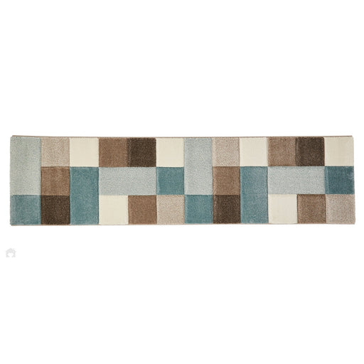 Brooklyn 646 Modern Geometric Tile Blocks Soft Hand-Carved Beige/Blue/Cream Runner