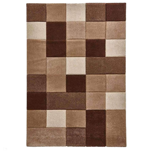 Brooklyn 646 Modern Geometric Tile Blocks Soft Hand-Carved Beige/Brown Rug