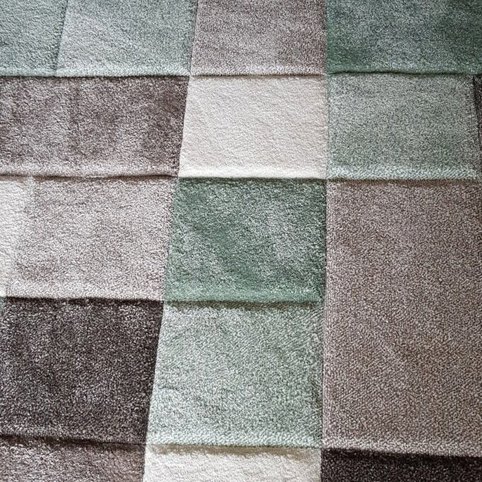 Brooklyn 646 Modern Geometric Tile Blocks Soft Hand-Carved Beige/Green/Cream Rug