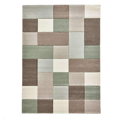 Brooklyn 646 Modern Geometric Tile Blocks Soft Hand-Carved Beige/Green/Cream Rug