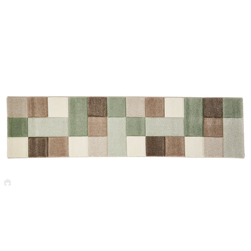 Brooklyn 646 Modern Geometric Tile Blocks Soft Hand-Carved Beige/Green/Cream Runner