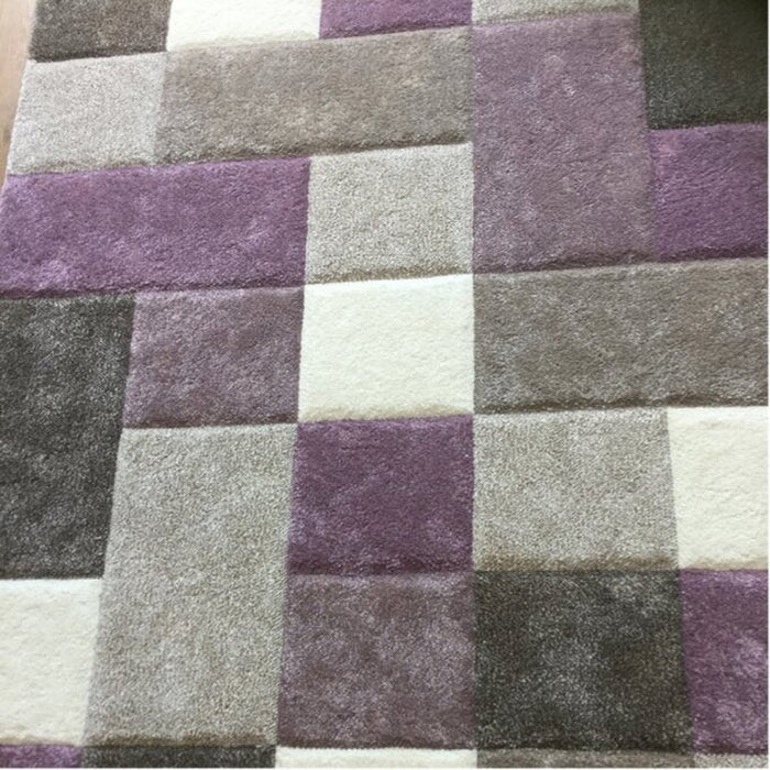 Brooklyn 646 Modern Geometric Tile Blocks Soft Hand-Carved Beige/Purple/Cream Rug