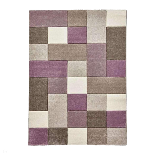 Brooklyn 646 Modern Geometric Tile Blocks Soft Hand-Carved Beige/Purple/Cream Rug