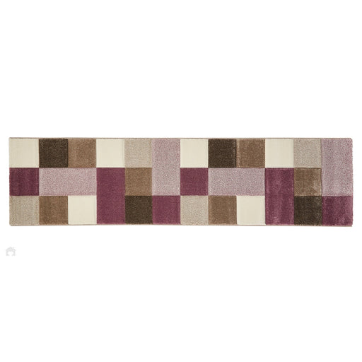 Brooklyn 646 Modern Geometric Tile Blocks Soft Hand-Carved Beige/Purple/Cream Runner