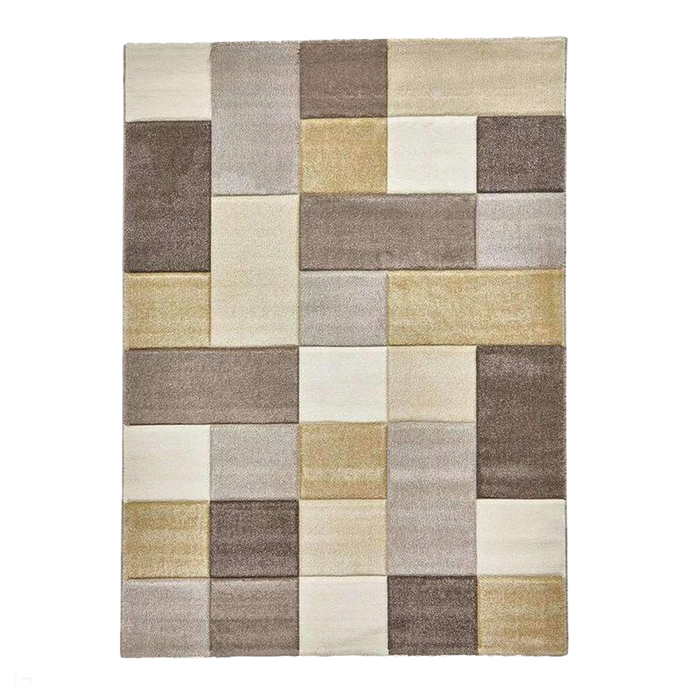 Brooklyn 646 Modern Geometric Tile Blocks Soft Hand-Carved Beige/Yellow/Cream Rug