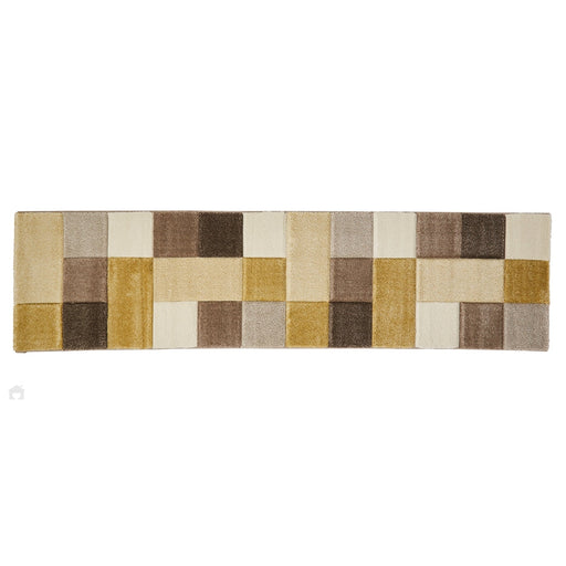 Brooklyn 646 Modern Geometric Tile Blocks Soft Hand-Carved Beige/Yellow/Cream Runner