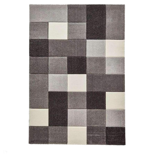 Brooklyn 646 Modern Geometric Tile Blocks Soft Hand-Carved Grey/Cream Rug