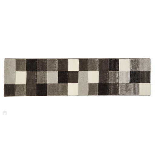 Brooklyn 646 Modern Geometric Tile Blocks Soft Hand-Carved Grey/Cream Runner