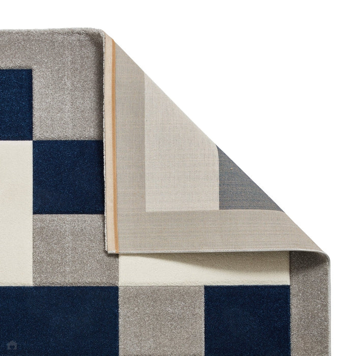 Brooklyn BRK04 Modern Geometric Patchwork Blocks Border Soft Hand-Carved Grey/Navy/Cream Rug