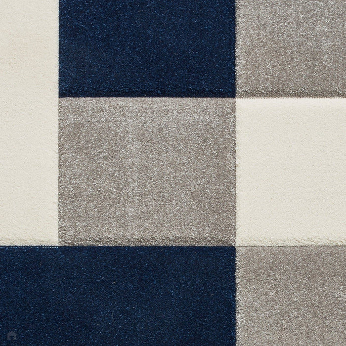 Brooklyn BRK04 Modern Geometric Patchwork Blocks Border Soft Hand-Carved Grey/Navy/Cream Rug