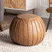 Brown Faux Leather Pleated Pouf for Seating and Decor