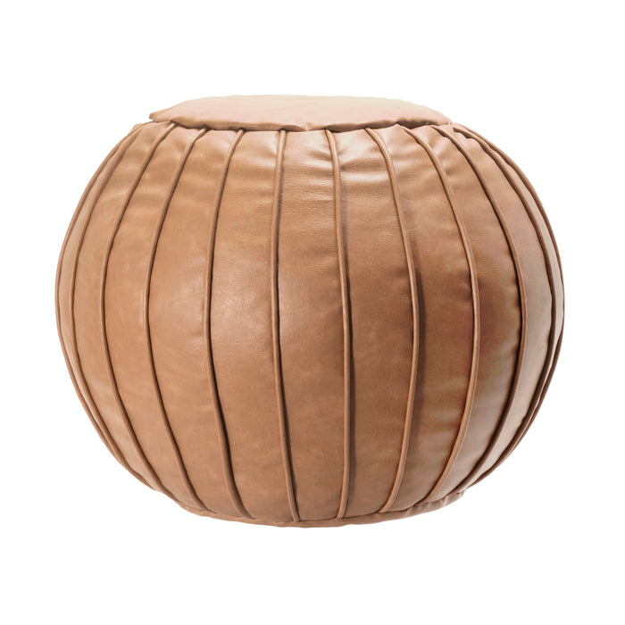 Brown Faux Leather Pleated Pouf for Seating and Decor