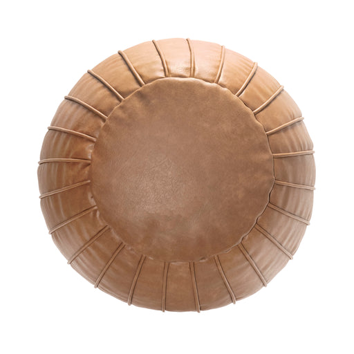 Brown Faux Leather Pleated Pouf for Seating and Decor