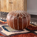 Brown Faux Leather Pouf for Seating and Decor