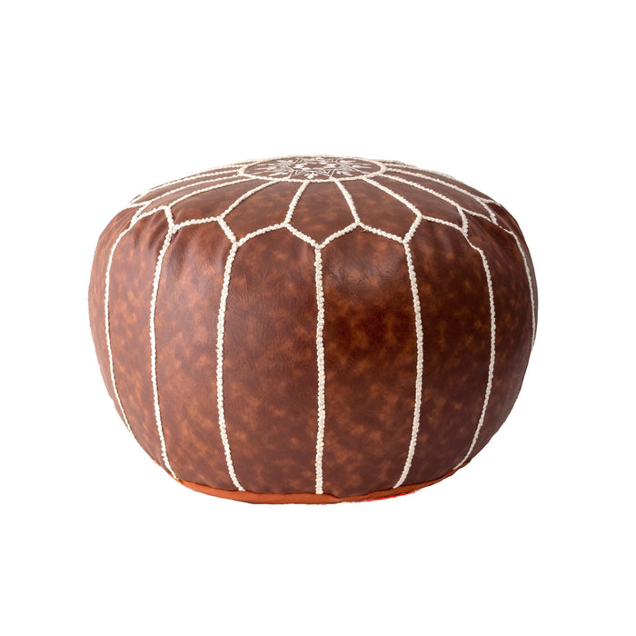 Brown Faux Leather Pouf for Seating and Decor