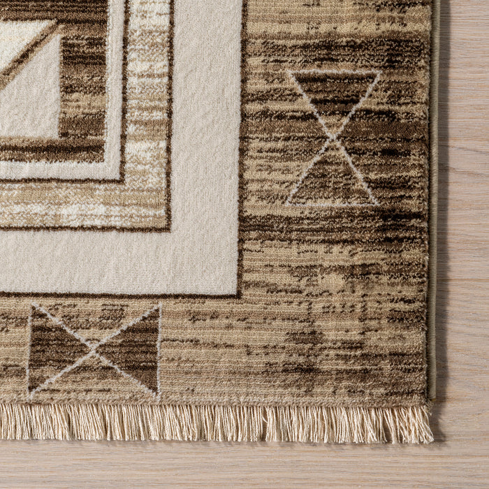 Brown Geometric Fringed Area Rug 152x244 cm