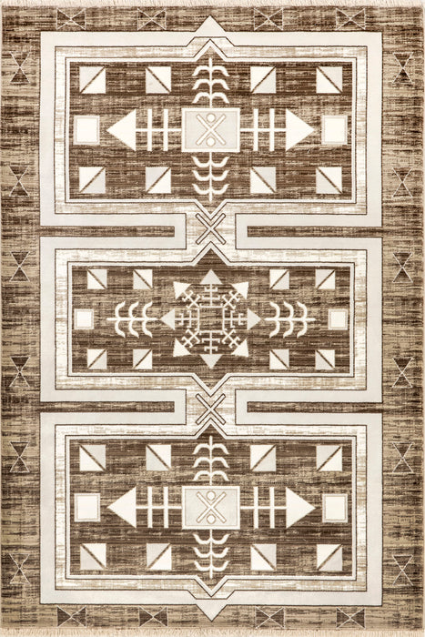 Brown Geometric Fringed Area Rug 152x244 cm