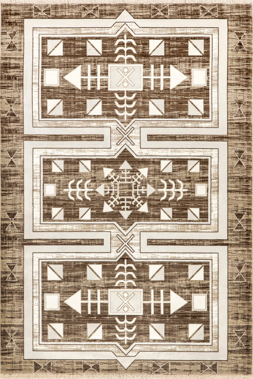 Brown Geometric Fringed Area Rug 152x244 cm