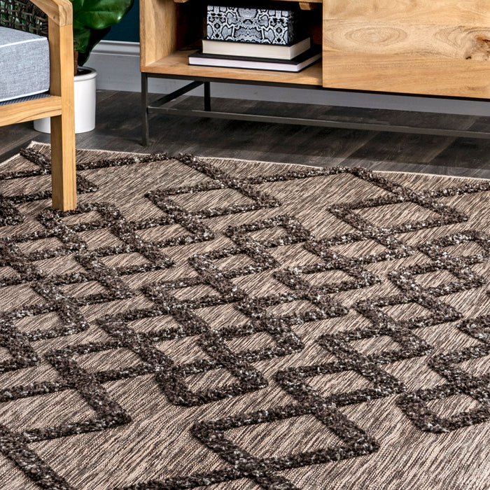 Brown Striped Raised Pendant Rug 60x90 cm