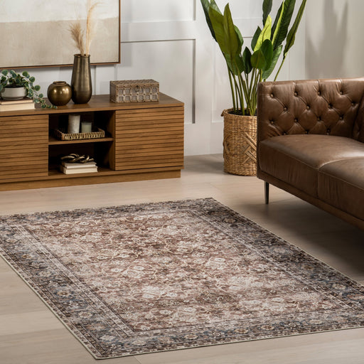 Brown Washable Floral Rug Stain Resistant 80x150 cm