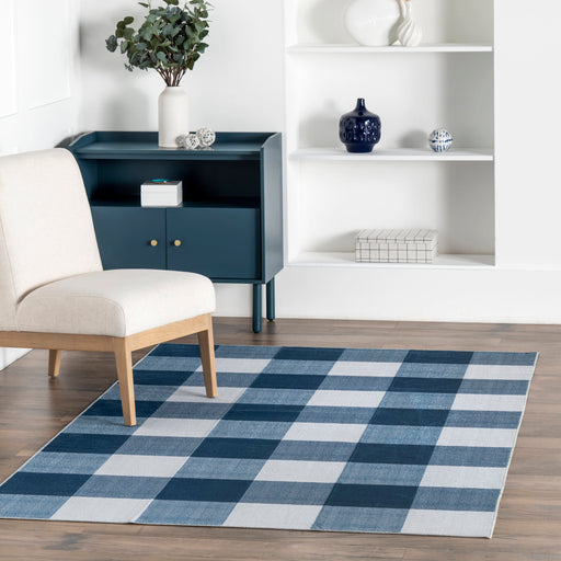 Buffalo Plaid Machine Washable Rug 60x90 cm Blue