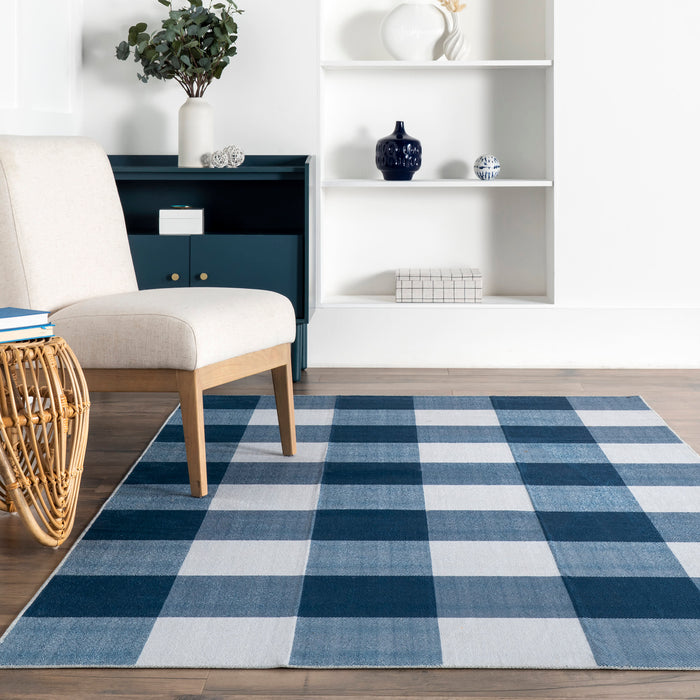 Buffalo Plaid Machine Washable Rug 60x90 cm Blue