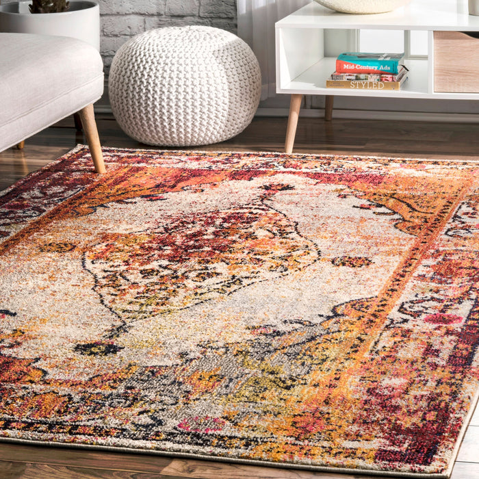 Burnt Orange Oriental Medallion Area Rug 140x200 cm