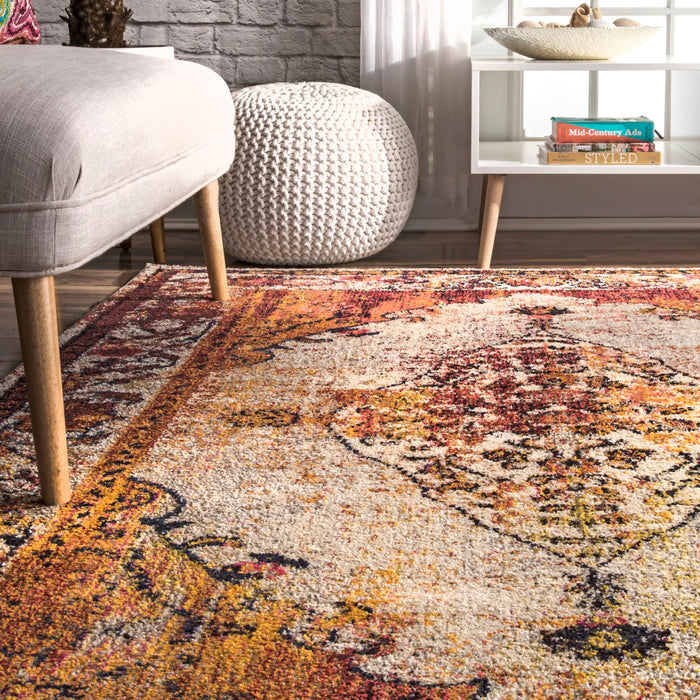 Burnt Orange Oriental Medallion Area Rug 140x200 cm