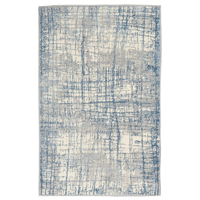 CK Rush CK950 Modern Crosshatched Linear Abstract Distressed Hi-Low Textured Low Flat-Pile Ivory/Blue Rug