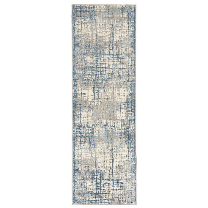 CK Rush CK950 Modern Crosshatched Linear Abstract Distressed Hi-Low Textured Low Flat-Pile Ivory/Blue Rug