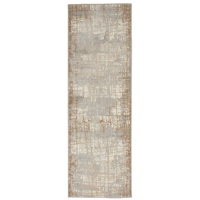 CK Rush CK950 Modern Crosshatched Linear Abstract Distressed Hi-Low Textured Low Flat-Pile Ivory/Taupe Rug