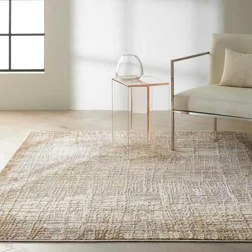 CK Rush CK950 Modern Crosshatched Linear Abstract Distressed Hi-Low Textured Low Flat-Pile Ivory/Taupe Rug