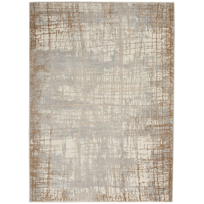 CK Rush CK950 Modern Crosshatched Linear Abstract Distressed Hi-Low Textured Low Flat-Pile Ivory/Taupe Rug