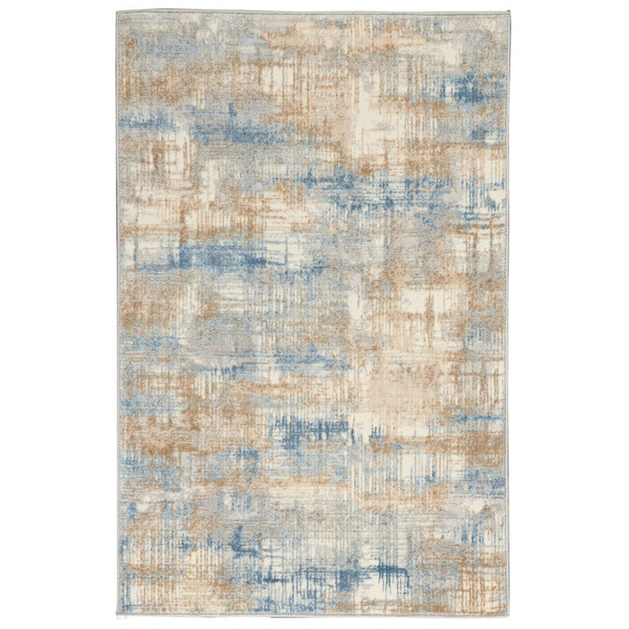 CK Rush CK951 Modern Crosshatched Linear Abstract Distressed Hi-Low Textured Low Flat-Pile Blue/Beige Rug