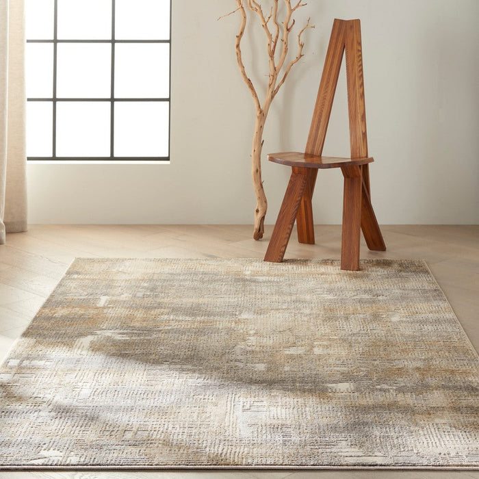 CK Rush CK951 Modern Crosshatched Linear Abstract Distressed Hi-Low Textured Low Flat-Pile Grey/Beige Rug