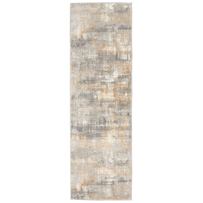 CK Rush CK951 Modern Crosshatched Linear Abstract Distressed Hi-Low Textured Low Flat-Pile Grey/Beige Rug