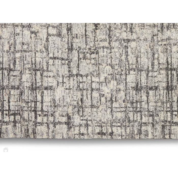 CK Rush CK952 Modern Crosshatched Linear Abstract Distressed Hi-Low Textured Low Flat-Pile Ivory/Grey Rug