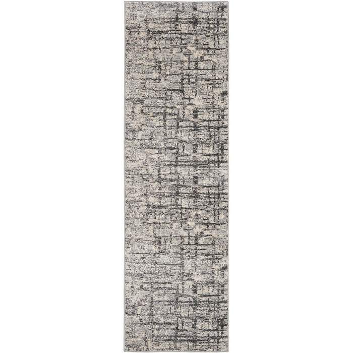 CK Rush CK952 Modern Crosshatched Linear Abstract Distressed Hi-Low Textured Low Flat-Pile Ivory/Grey Rug