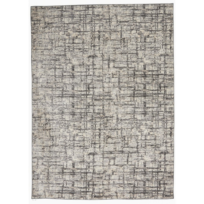 CK Rush CK952 Modern Crosshatched Linear Abstract Distressed Hi-Low Textured Low Flat-Pile Ivory/Grey Rug