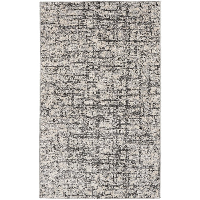 CK Rush CK952 Modern Crosshatched Linear Abstract Distressed Hi-Low Textured Low Flat-Pile Ivory/Grey Rug