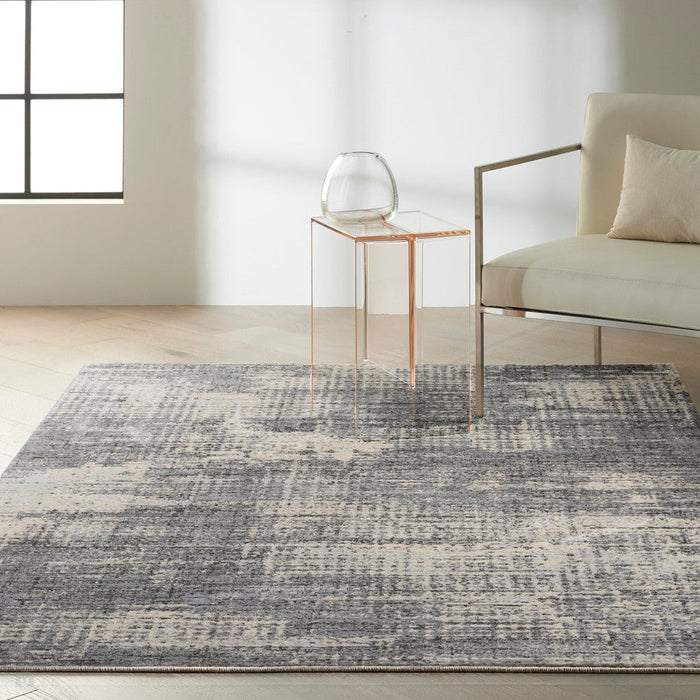 CK Rush CK953 Modern Crosshatched Linear Abstract Distressed Hi-Low Textured Low Flat-Pile Grey/Beige Rug