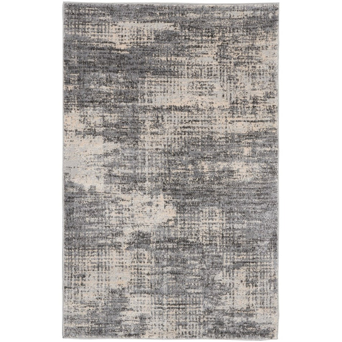 CK Rush CK953 Modern Crosshatched Linear Abstract Distressed Hi-Low Textured Low Flat-Pile Grey/Beige Rug