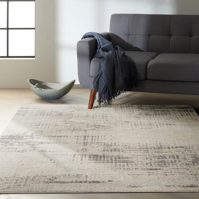 CK Rush CK953 Modern Crosshatched Linear Abstract Distressed Hi-Low Textured Low Flat-Pile Ivory/Beige Rug