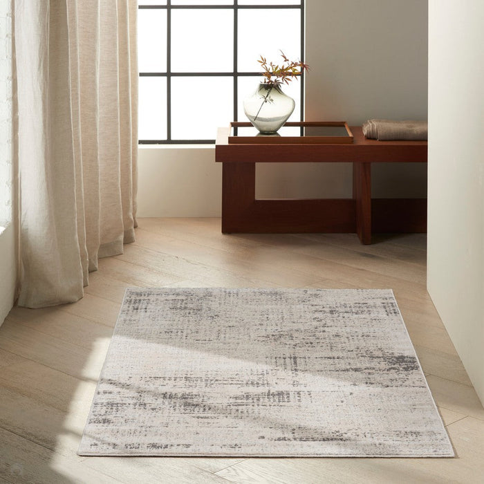 CK Rush CK953 Modern Crosshatched Linear Abstract Distressed Hi-Low Textured Low Flat-Pile Ivory/Beige Rug