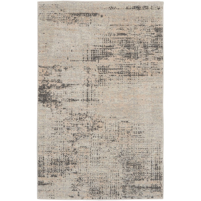 CK Rush CK953 Modern Crosshatched Linear Abstract Distressed Hi-Low Textured Low Flat-Pile Ivory/Beige Rug