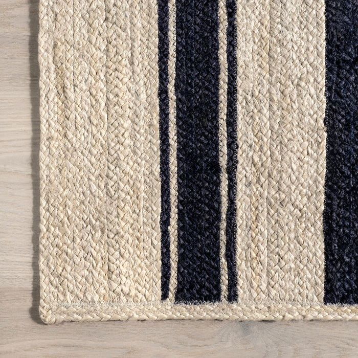 Calathea Jute Rug 152cm Striped Design in Navy